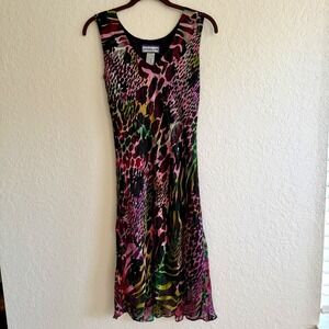 Vtg Simply Silk Dress Small Multicolor Burn Out Sheer Cocktail Party Sleeveless
